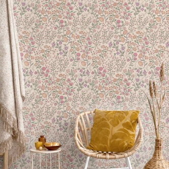 Fotomurale de motivos florales - flores de prado vintage - Beige - Bloomery Decor Fotomurale de motivos florales - flores de prado vintage - Beige - Bloomery Decor