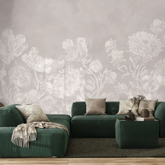 Bloemen Fotobehang wilde bloemen in krijtlook beige - Bloomery Decor 