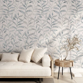 Fototapete Zarte Aquarell-Blätter - Soft Grau - Bloomery Decor Fototapete Zarte Aquarell-Blätter - Soft Grau - Bloomery Decor