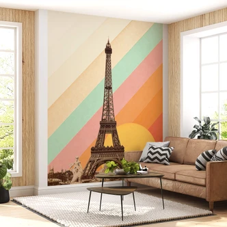 Wall Mural Bodart - Retro Eiffel Tower with Rainbow 