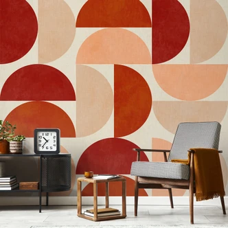 Wall Mural with geometric samples | Abstract semicircles in warm natural tones - Bre 