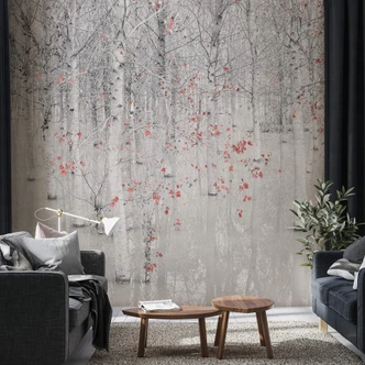 Fototapet Carozzi - Hvid birkeskov med røde blade 