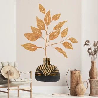 Wall Mural Still Life - Golden Branch with Leaves - Cats & Dotz 
