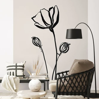 Florale Fototapete Line Art Mohnblume - Cats & Dotz 