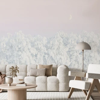 Fototapete Winterlandschaft - Verschneiter Winterwald mit Mond - EMELIEmaria 