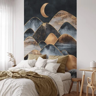 Fredriksson - Fototapet med berg i gyllene månsken 