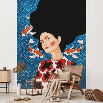 Wall Mural Woman in flower dress with koi - Hülya 