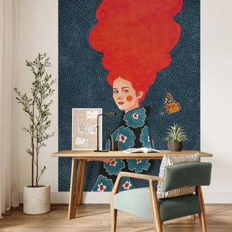 Fototapete Frau im Blumenkleid mit Schmetterling - Hülya 