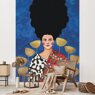 Fototapete Frau im Feld mit goldenen Blättern - Hülya 