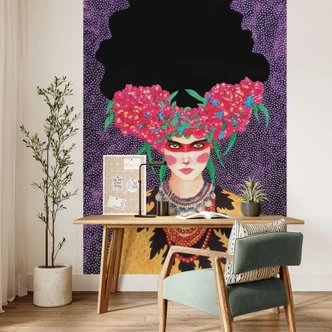 Wall Mural Woman with wreath of flowers and starch - Hülya 