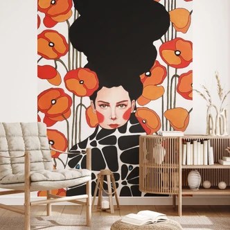 Wall Mural Woman with retro poppies - Hülya 