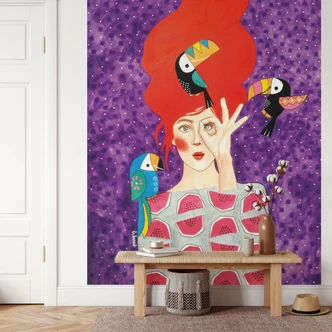 Wall Mural Woman with Toucan Trio - Hülya 
