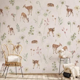 Fototapete Kleine Rehe zwischen Blumen - Kikki Belle 