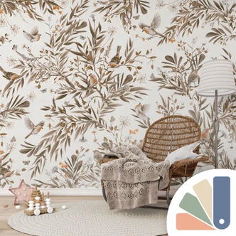 Fototapeta z ptakami i motylami na gałęziach - Kikki Belle 