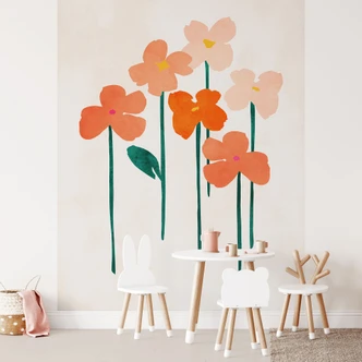 Fototapet Små blomster i ferskenfarver - Kubistika Fototapet Små blomster i ferskenfarver - Kubistika