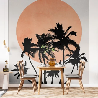Fototapet Palmer foran den orange sol - Kubistika Fototapet Palmer foran den orange sol - Kubistika