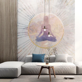 Lotusstilling - Meditation i gyldent lys | Fototapet til yoga - Manovski 