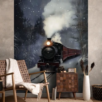 Fotomural Paisaje de invierno - Locomotora de vapor en un bosque nevado - Melloi Art Prints Fotomural Paisaje de invierno - Locomotora de vapor en un bosque nevado - Melloi Art Prints