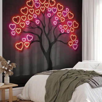 Fotobehang boom met rode harten | Neon Art - Mielu Fotobehang boom met rode harten | Neon Art - Mielu