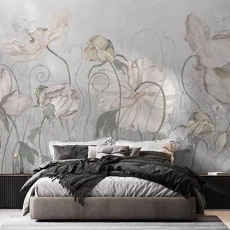 Fototapete Blumen im Vintage Stil in Grau | Florale Blumentapete - Ms Tiff 
