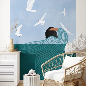 Wall Mural Woman with seagulls by the sea - Müller 