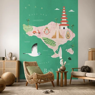 Wall Mural Map of Bali - Rivers 