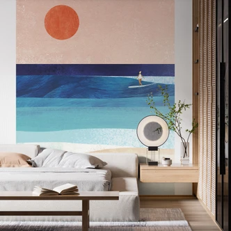 Fotomural Chica surfista al atardecer - Ríos 