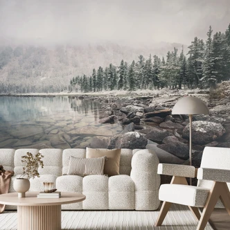 Fotomurale Paesaggio - Foresta invernale in riva al lago - Rostovskiy 