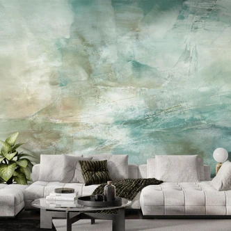 Fototapete Salbeigrünes Nebellicht | Wohnzimmer Tapete mit abstrakter Kunst - Schmucker 