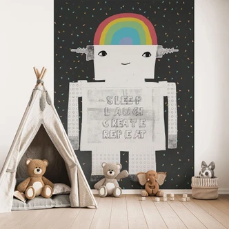 Fototapete, Kinderzimmer Tapete Regenbogen-Roboter Sleep Laugh Create - Treechild 