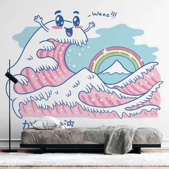 Fototapete Kawaii Welle mit Regenbogen und Berg Fuji - Trinidad 