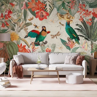 Papel pintado Selva exótica con loros - UN Designs 