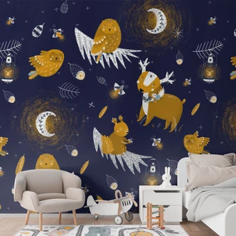 Fototapete Kinderzimmer - Waldtiere in der Nacht - UN Designs 