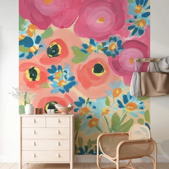 Fototapete Zwara - Illustrierte Rosen und Korallenanemonen 