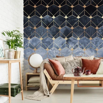 Fotobehang Fredriksson - Hexagons - Blue & Gold 