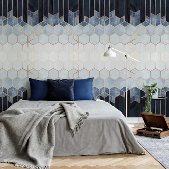 Wall Mural Fredriksson - Blue & White Hexagons Wall Mural Fredriksson - Blue & White Hexagons