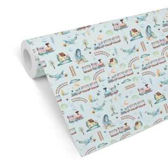 Patroonbehang Kvilis - Treinen & Vliegtuigen 