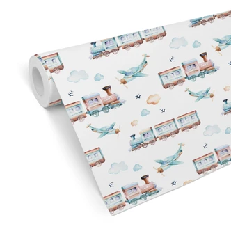 Patterned Wallpaper Kvilis - Locomotives & Planes 