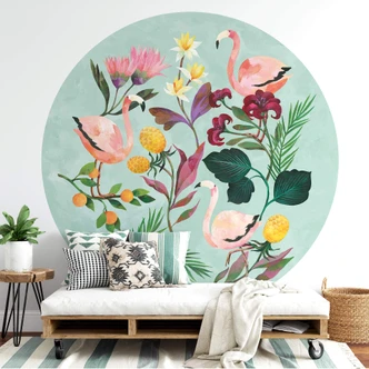 Fototapet - Rundt Blanz - Sommer flamingo  - vliesetapet/selvklæbende non-woven tapet 