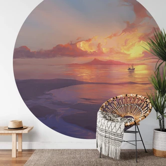 Aerroscape - Atardecer en el mar - fotomural redondo - Papel pintado autoadhesivo/no tejido 