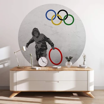 Round wall mural Banksy - Olympics - non self-adhesive/self-adhesive wallpapers Round wall mural Banksy - Olympics - non self-adhesive/self-adhesive wallpapers