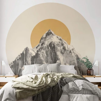 Fototapete Sonne hinter Berg - Bodart - Rund - Selbstklebend/Vlies 
