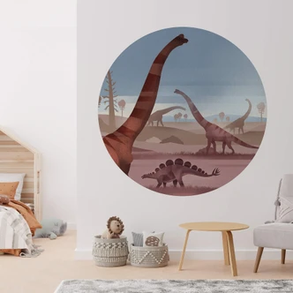Kinder-Fototapete Im Land der Dinosaurier -  Rund - Braun - Selbstklebend/Vlies 
