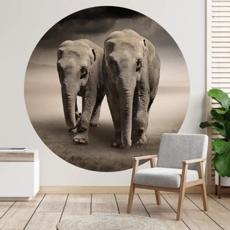 Round wall mural Elephants - non self-adhesive/self-adhesive wallpapers 