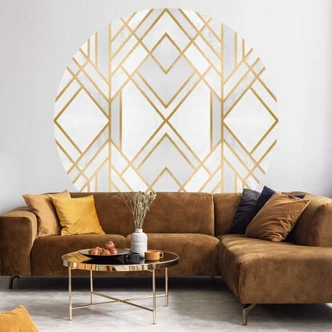 Fototapete Fredriksson - Art Deco: Goldene Geometrie - Rund - Selbstklebend/Vlies 