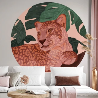 Papier peint photo rond Goed Blauw - Golden Panther - papier peint intissé/papier peint intissé autocollant Papier peint photo rond Goed Blauw - Golden Panther - papier peint intissé/papier peint intissé autocollant