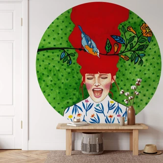 Round wall mural Hülya - Happy Day in Spring - non self-adhesive/self-adhesive wallpapers 