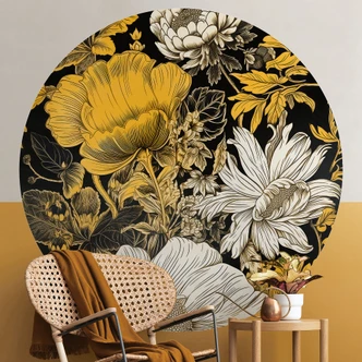 Papel pintado Esplendor floral en ocre - papel pintado Floral redondo - Jaszke - Papel pintado autoadhesivo/no tejido 