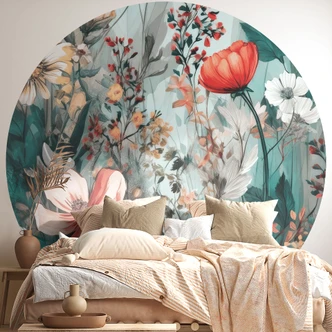 Round wall mural Spring meadow with flowers - Jaszke - non self-adhesive/self-adhesive wallpapers 