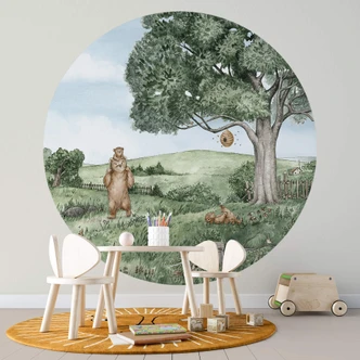 Kinderzimmer Fototapete Kikki Belle - Bären und Bienen - Rund - Selbstklebend/Vlies Kinderzimmer Fototapete Kikki Belle - Bären und Bienen - Rund - Selbstklebend/Vlies